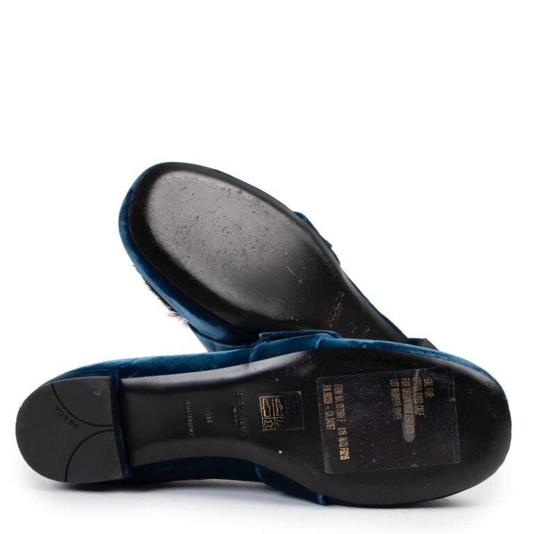 Prada Blue Velvet Leopard print Loafers Size 40 Labellov