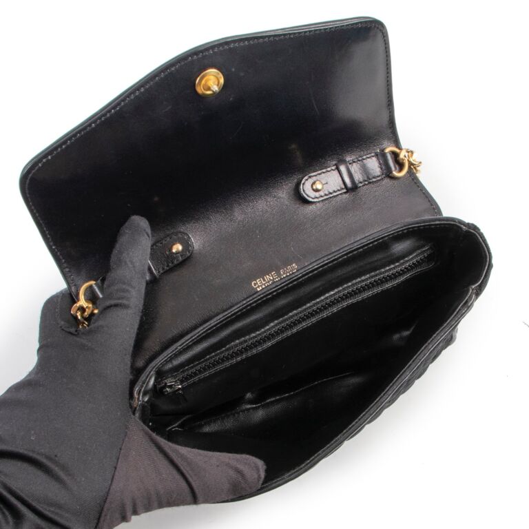 Celine Black Satin Calfskin Triomphe Shoulder Bag ○ Labellov