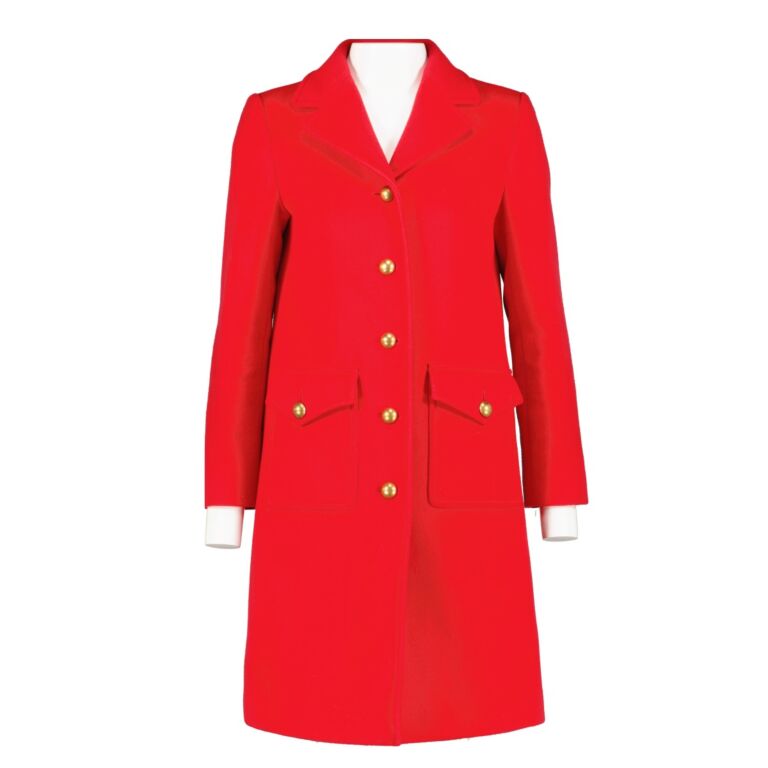 Gucci Red Wool GG Belted Coat Size IT36 Labellov Buy and Sell Authentic Luxury