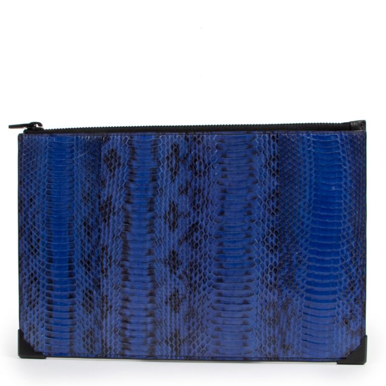 Blue snakeskin clutch bag top