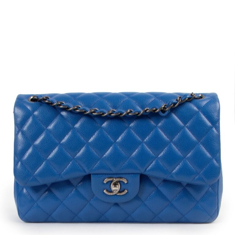 Chanel Blue Caviar Jumbo Classic Flap Bag ○ Labellov ○ Buy and