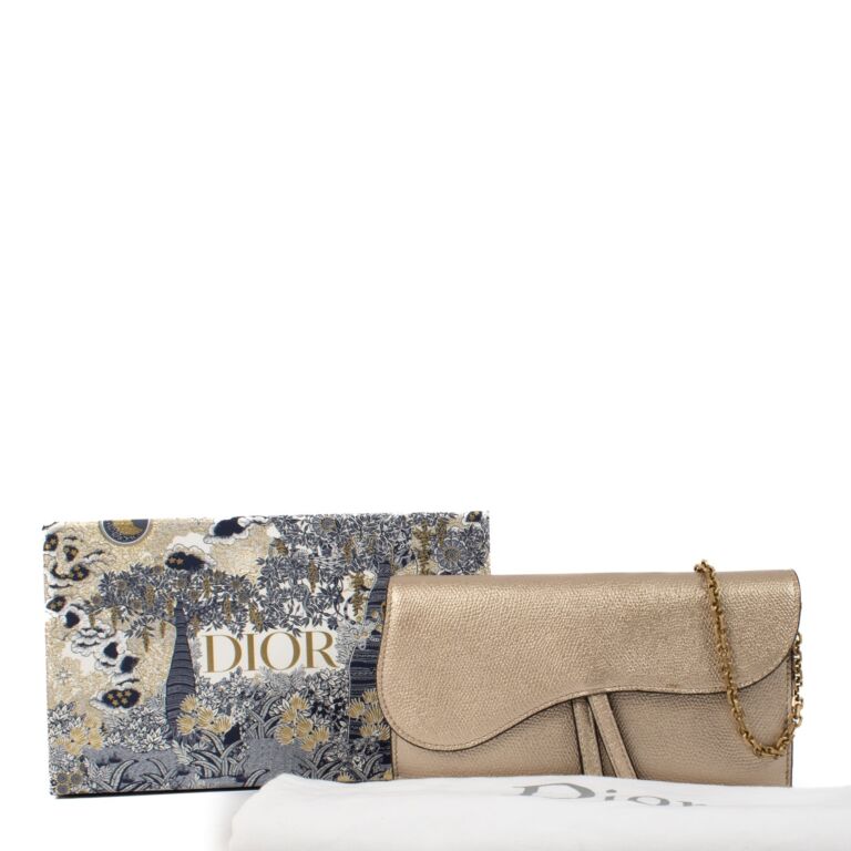 Christian Dior Gold Leather Saddle Pouch with Chain