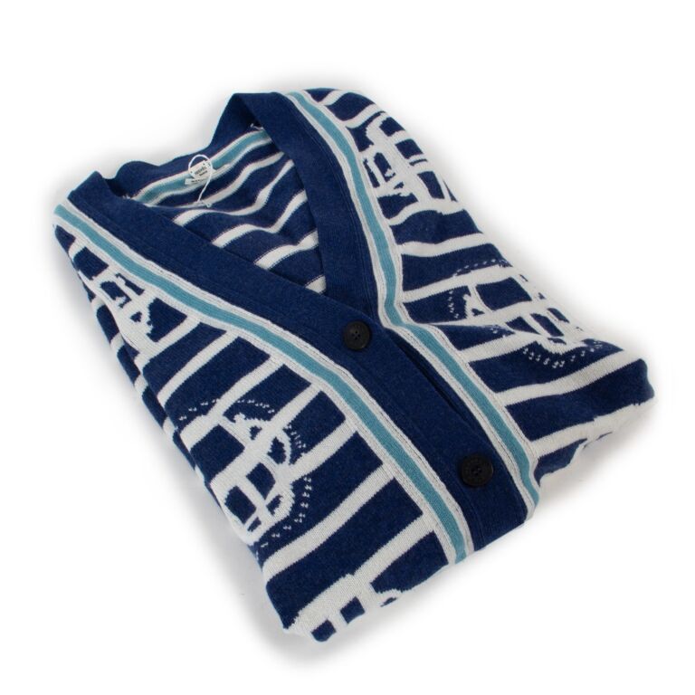 Hermès Blue Striped Cashmere Knit Cardigan Coat - Size FR42