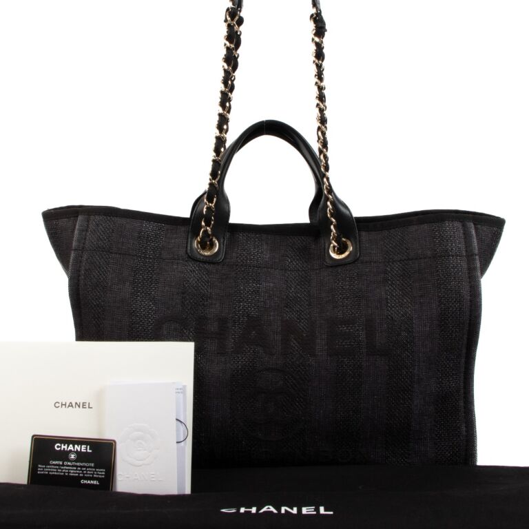 Chanel Deauville Black Mixed Fibers Large Tote Bag Labellov