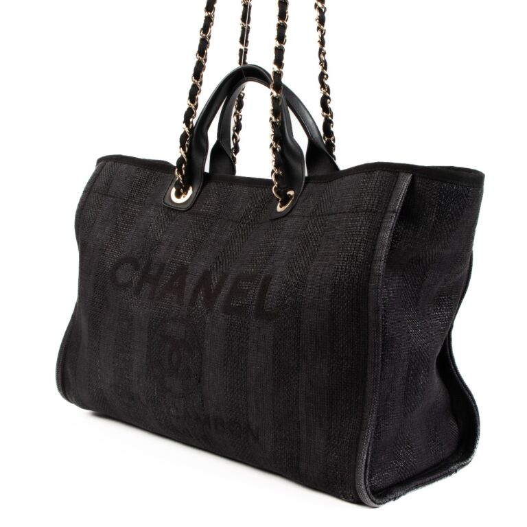 Chanel Deauville Large Denim Shopping Tote Bag Dark Blue