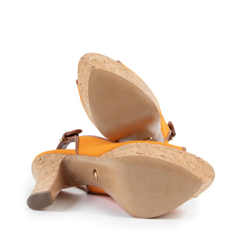 Sergio Rossi Orange Slingback Cork Platform Sandals - Size
