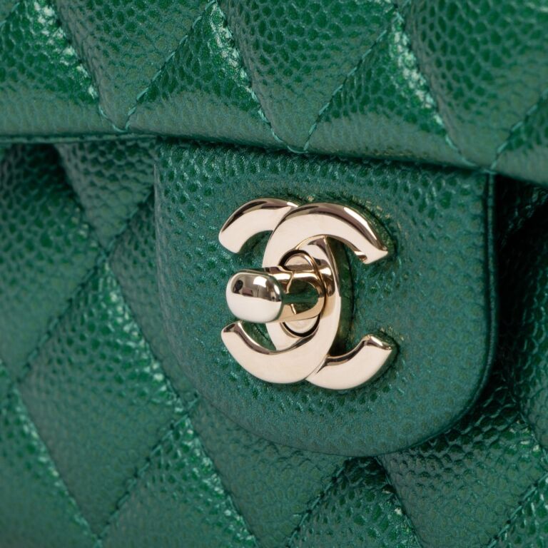 Chanel Green Coated Caviar Medium Classic Flap Bag ○ Labellov