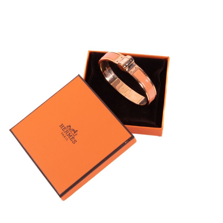Herm s Charni re Orange Papaya Enamel Rose Gold Bracelet size GM