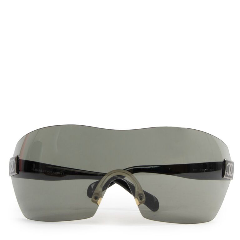 Chanel Black Translucent Rimless Shield Sunglasses ○ Labellov