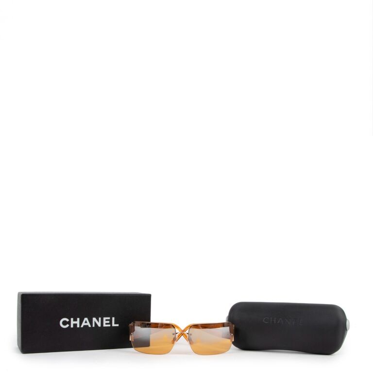 Chanel 4093-B Orange Rhinestone Rimless Sunglasses – Glitzy Club