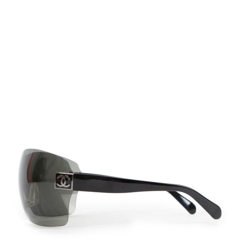 Chanel Vintage Black Wrap Around Shield Sunglasses Labellov