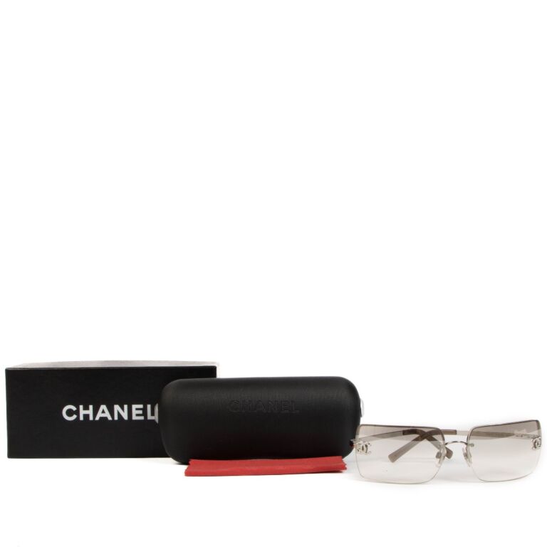 CHANEL, Accessories, Rare Authentic Chanel Rimless Sunglasses With Rhinestones  Cc In Light Gold