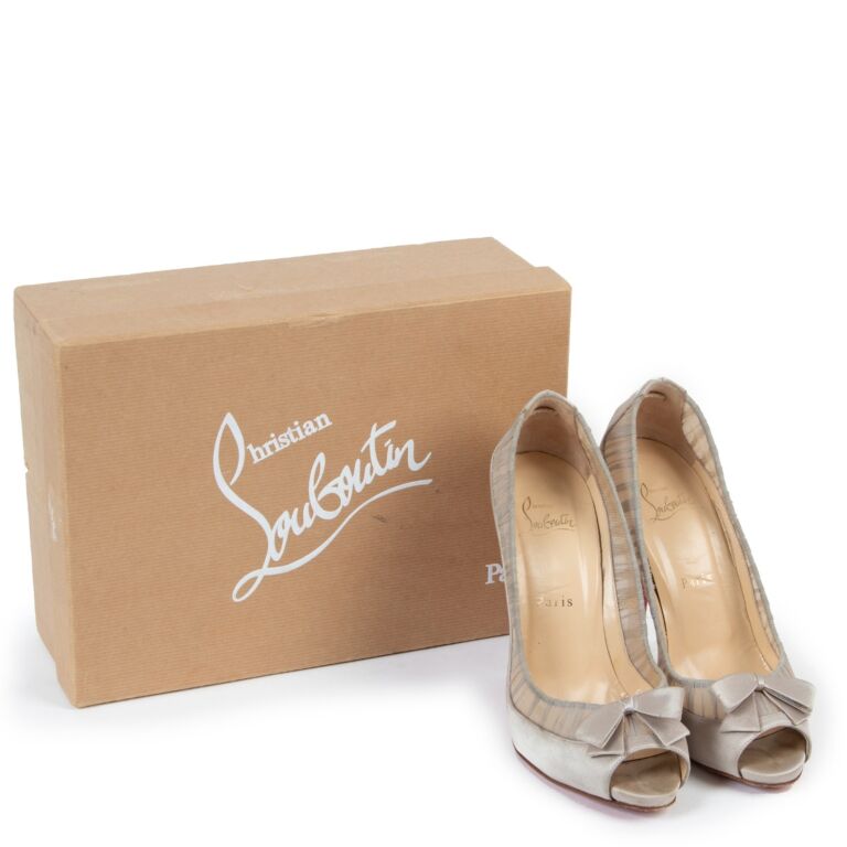 Christian Louboutin Grey Satin Chiffon Angelique 120 Peep toe