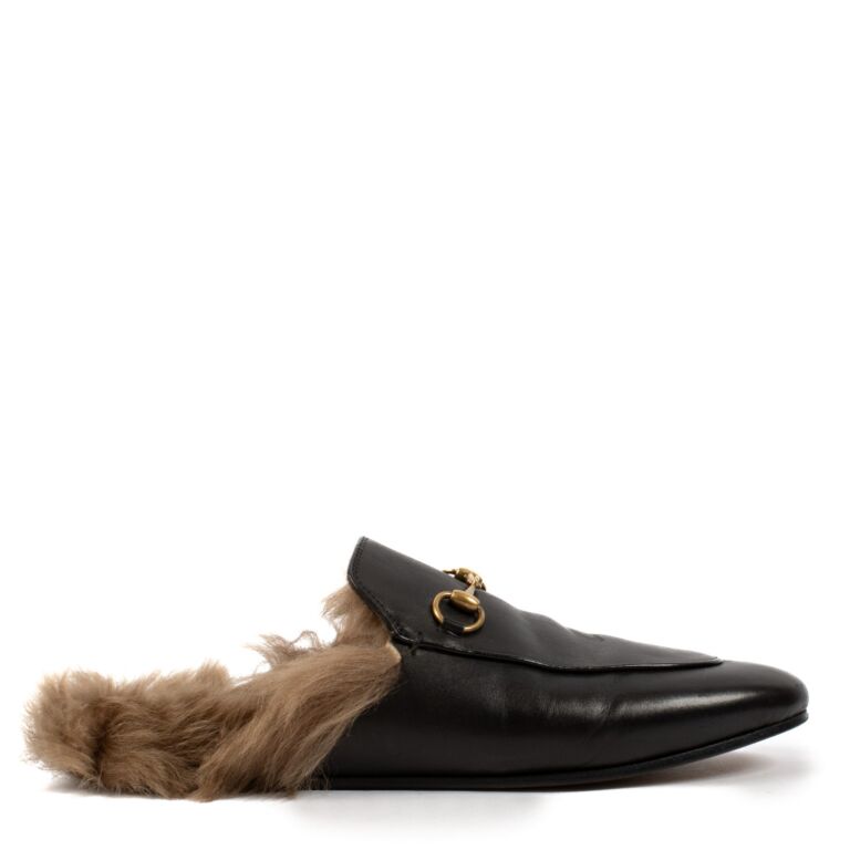 Gucci Black Princetown Fur Flats Size 40 Labellov Buy and Sell Authentic Luxury