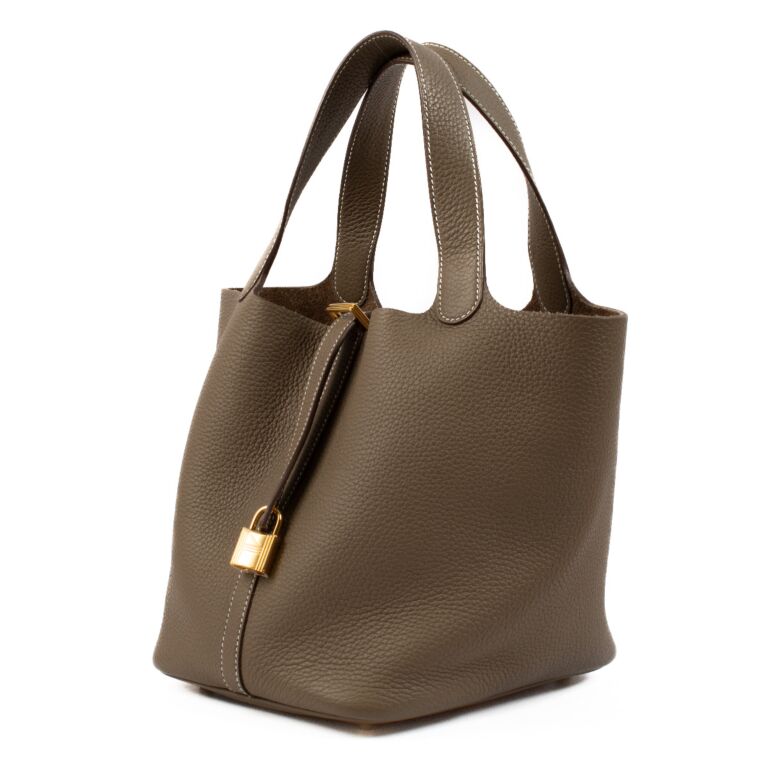 トートバッグ Hermes Picotin Lock 22 Bag Clemence & Gold Etoupe Hermès Picotin Lock 22 Etoupe Taurillon Clemence GHW