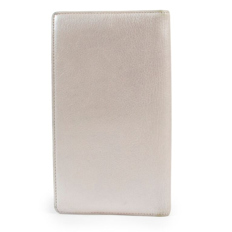 Chanel Metallic Silver Camellia Long Flap Wallet ○ Labellov