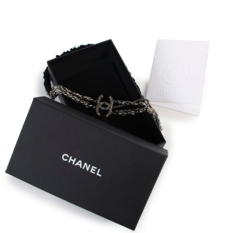 Chanel Hollywood Hills Black Chain Link Leather CC Logo Headband