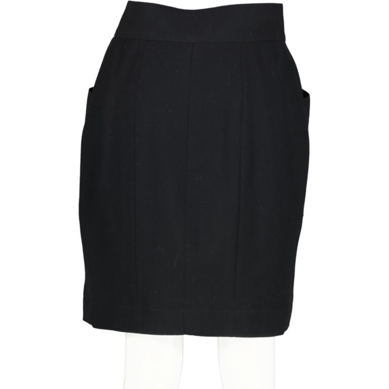 Chanel Black Wool Gold Clover Button Skirt ○ Labellov ○ Buy and