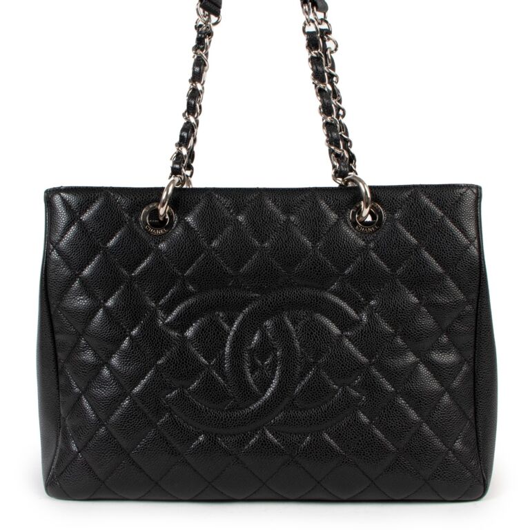 Chanel black quilted caviar leather grand shopping tote clearance