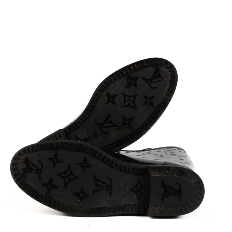 Louis Vuitton ブラックラバー長靴 Louis Vuitton Black Monogram Drop Rain Boots - Size 35