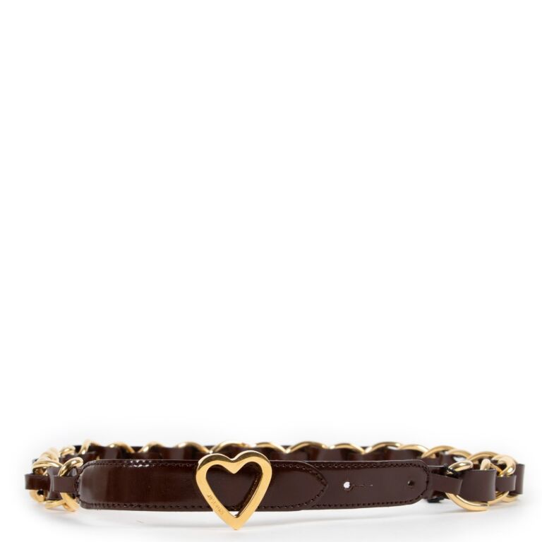 Moschino Gold Heart Chain Patent Leather Belt Size IT44