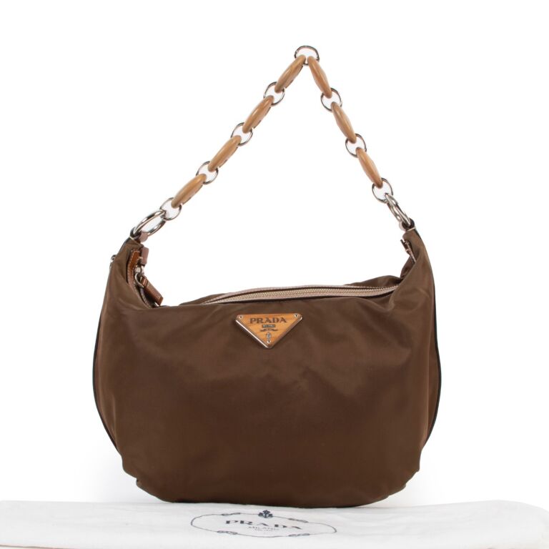 Prada Small Tan Nylon and Leather Bag - Ann's Fabulous Closeouts