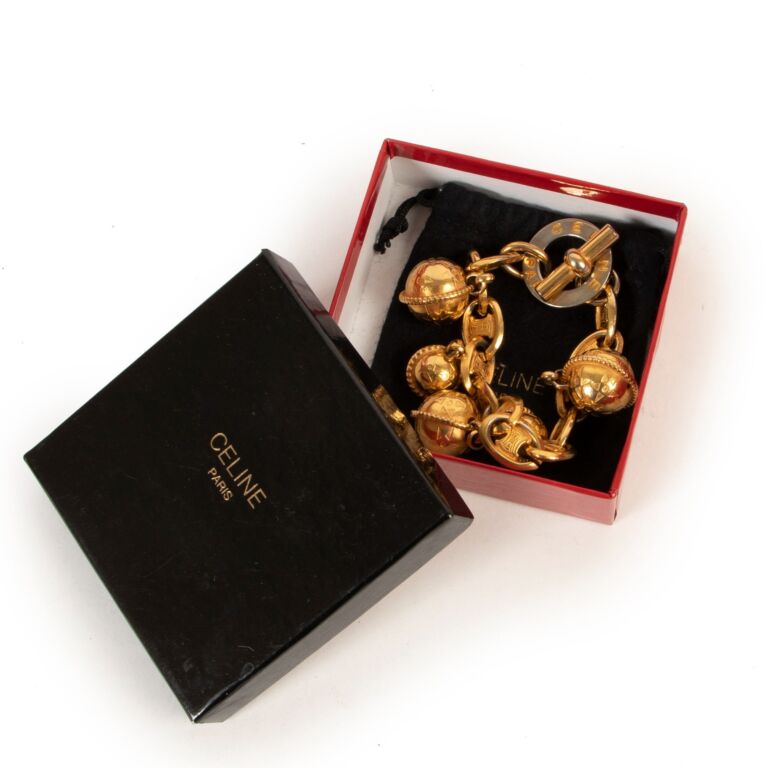 Celine Vintage 1990 Gold-tone Triomphe Planisphere Charm Bracelet ○  Labellov ○ Buy and Sell Authentic Luxury