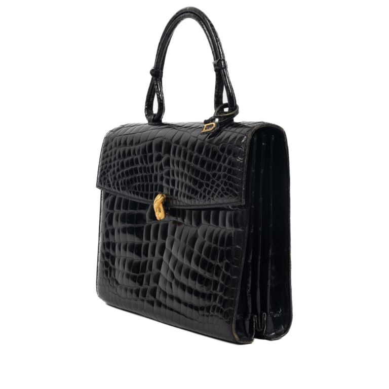 Delvaux Black Croco Vintage Top Handle ○ Labellov ○ Buy