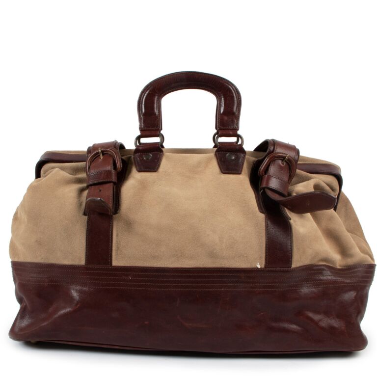 Dries Van Noten Beige Suede Leather Frame Duffle Bag