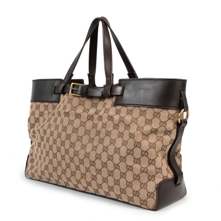 Gucci Brown GG Canvas Belted Tote Bag Labellov Buy and Sell