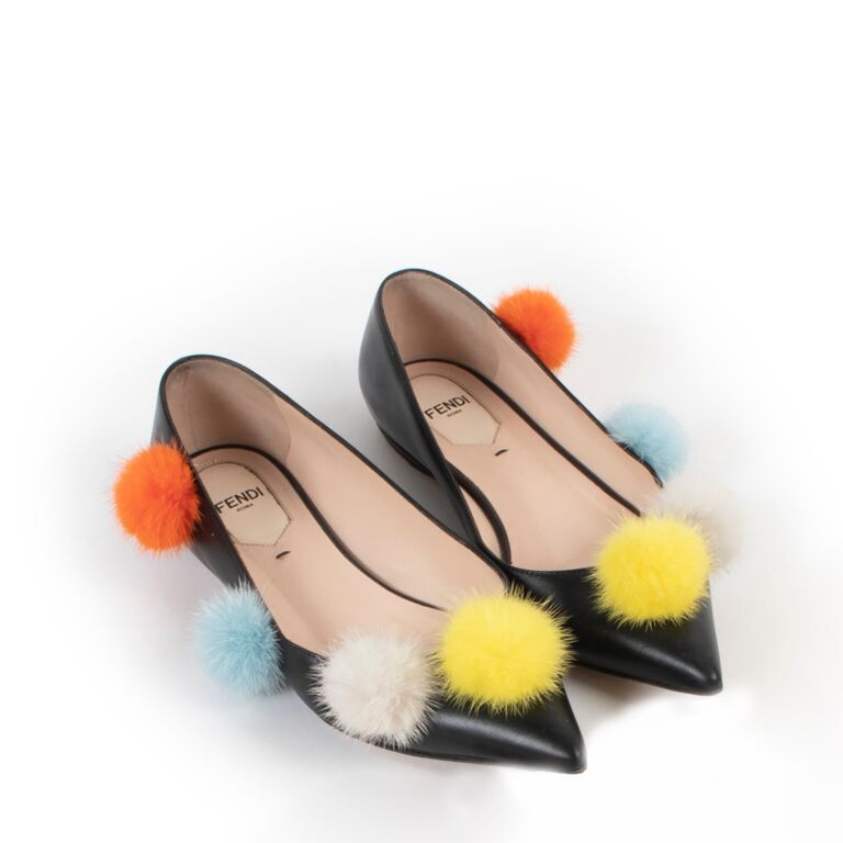 Fendi Black Pom Pom Ballerina Flats Size 36 Labellov Buy