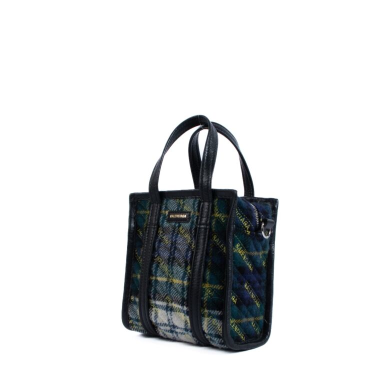 Balenciaga Bazar XXS Wool Plaid Avant Garde Shopper Tote Bag