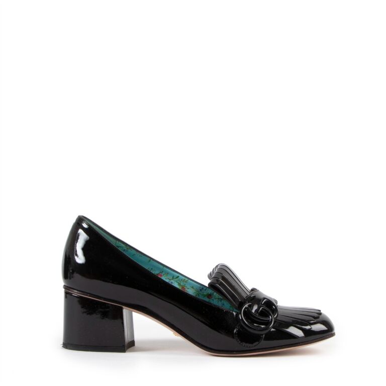 Gucci Marmont Black Patent Leather Mid heel Pumps Size 37