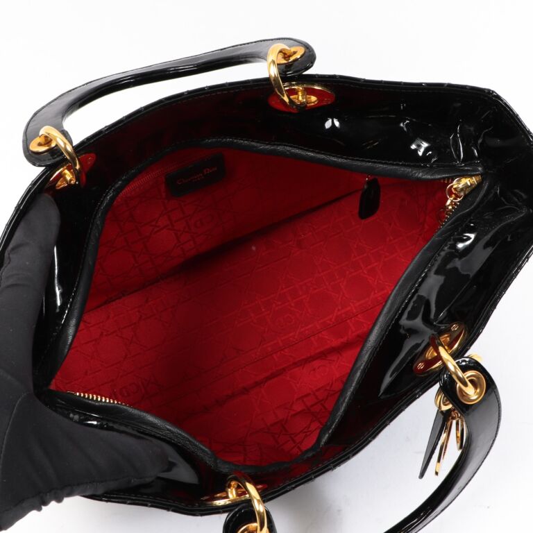 Christian Dior Black Patent Leather Large Lady Dior Bag