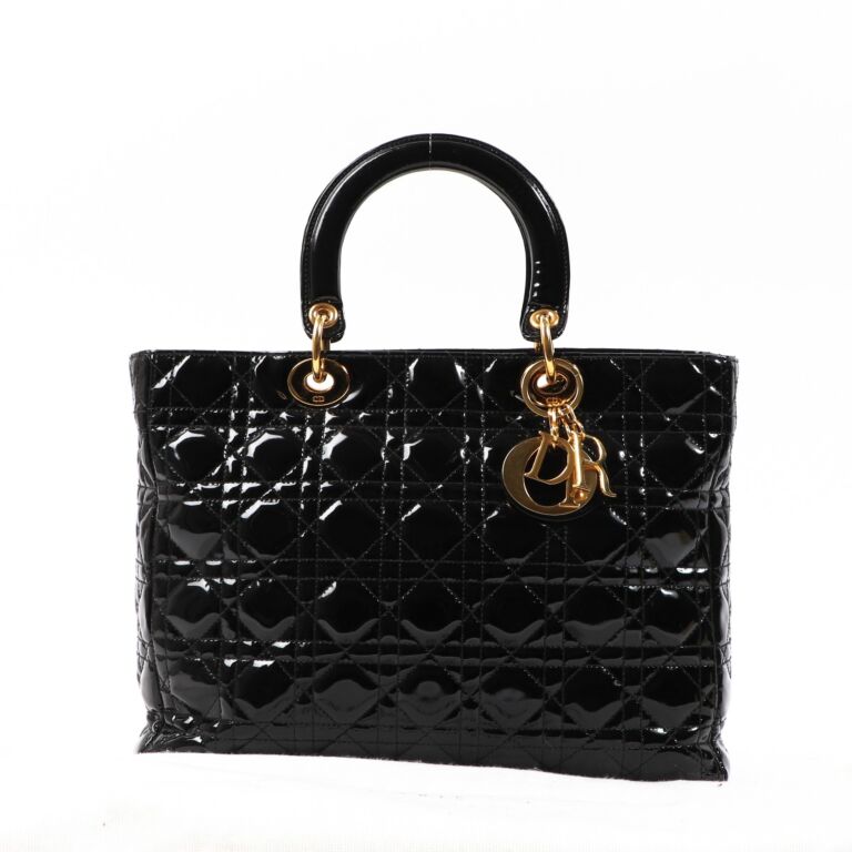 Christian Dior Black Patent Leather Large Lady Dior Bag
