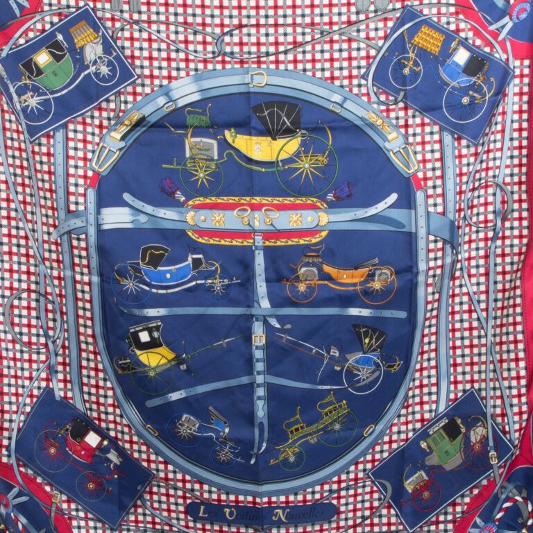 Hermès Blue Les Voitures Nouvelles Carré 90 Silk Scarf