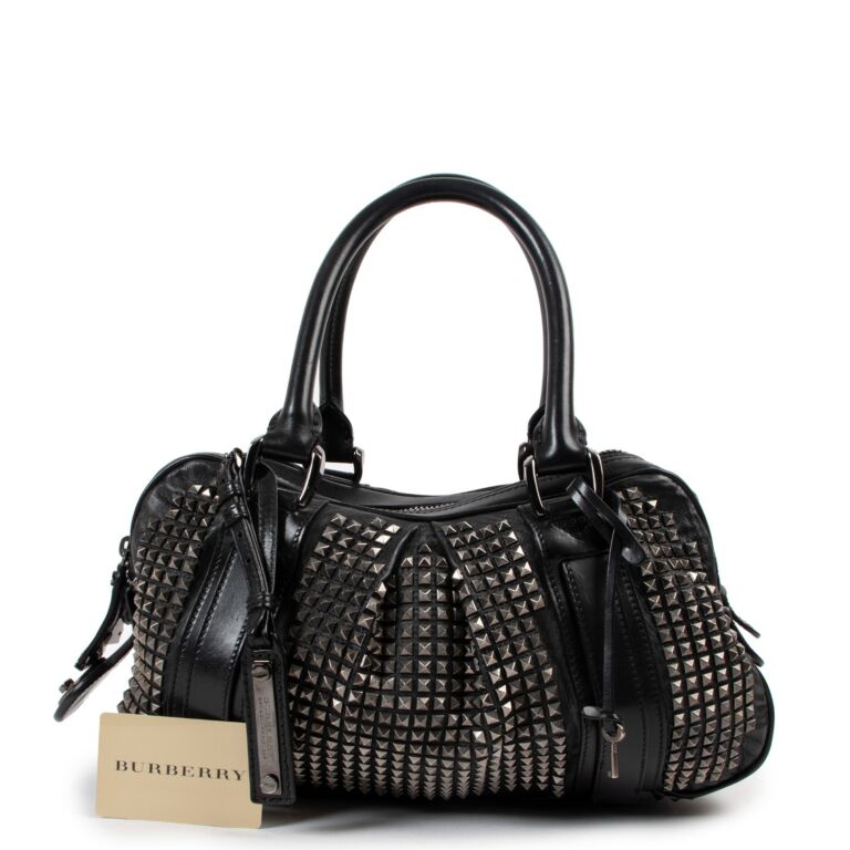 BURBERRY Studded Leather Satchel Shoulder Bag Black-US