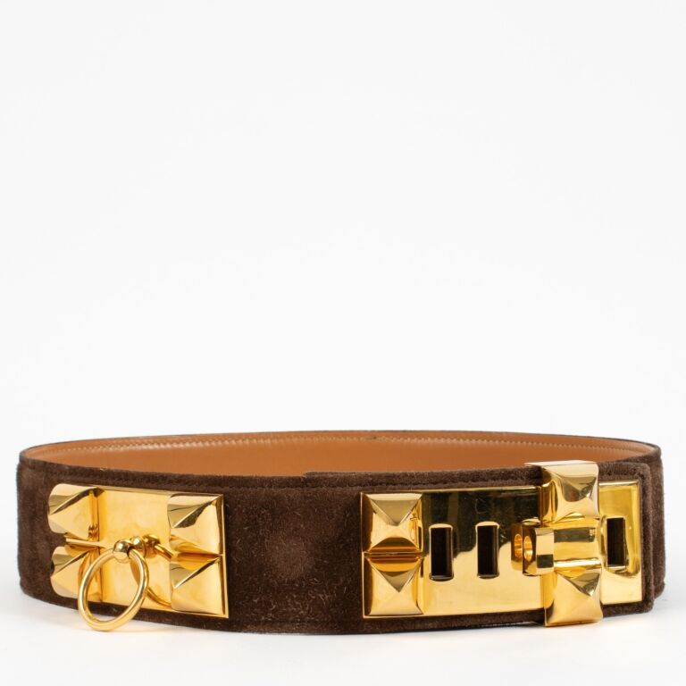 Hermès Brown Suede Collier De Chien 50 Belt - Size 75 ○ Labellov