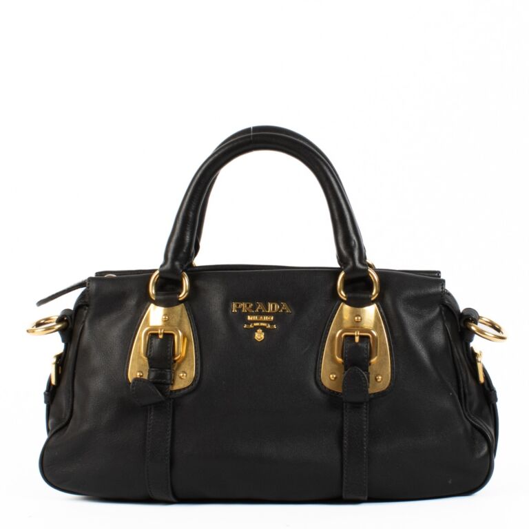 Prada Black Soft Calf Leather Bauletto Top Handle Prada Black Soft Calf Leather Bauletto Top Handle