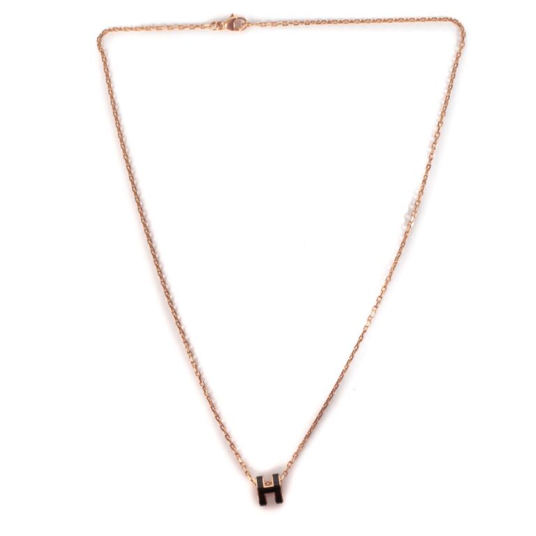 Hermes Pop H Pendant Chain Necklace Metal and Enamel Mini Purple 14947601