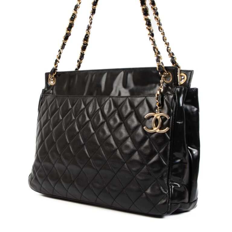 Chanel Vintage Black Patent Leather Tote Bag Labellov Buy and Sell Authentic Luxury