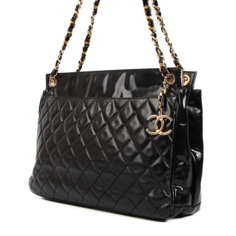 Chanel Black Quilted Patent Leather Tote Bag with Silver Hardware., Lot  #56286