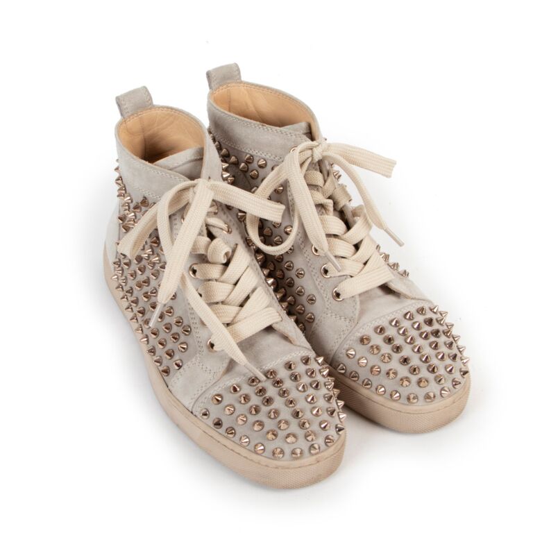 Christian Louboutin Beige Suede Louis Spikes High Top Sneakers