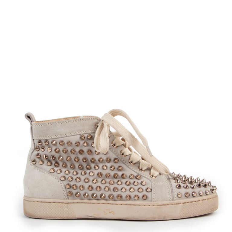 Christian Louboutin Beige Suede Louis Spikes High Top Sneakers