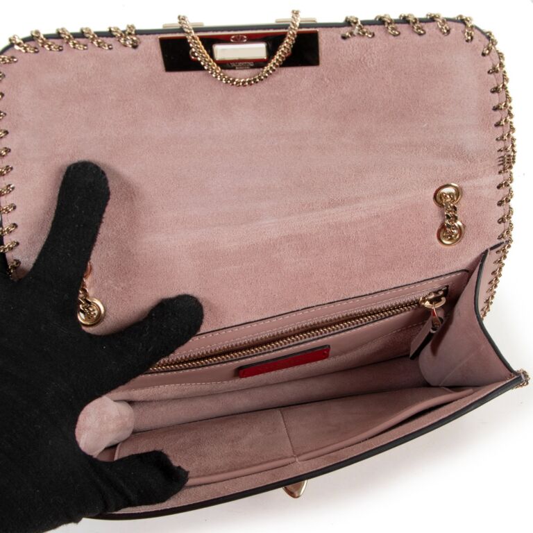 Valentino Garavani Pink Rockstud Demilune Whipstitch Crossbody Bag