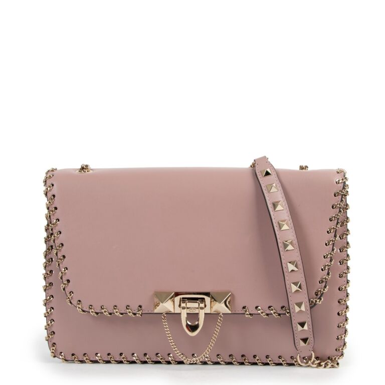 Valentino Garavani Pink Rockstud Demilune Whipstitch Crossbody Bag