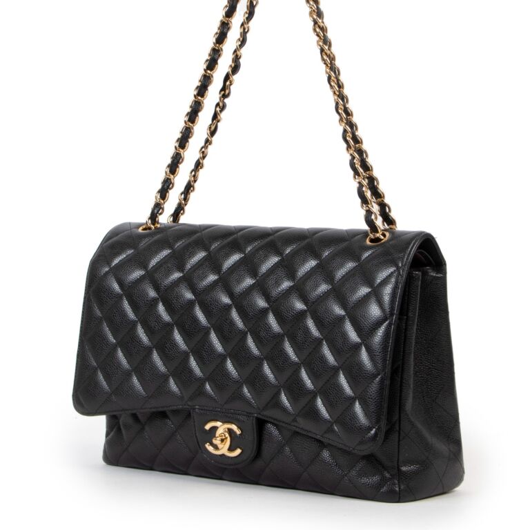 Chanel Black Caviar Maxi Classic Double Flap Bag ○ Labellov