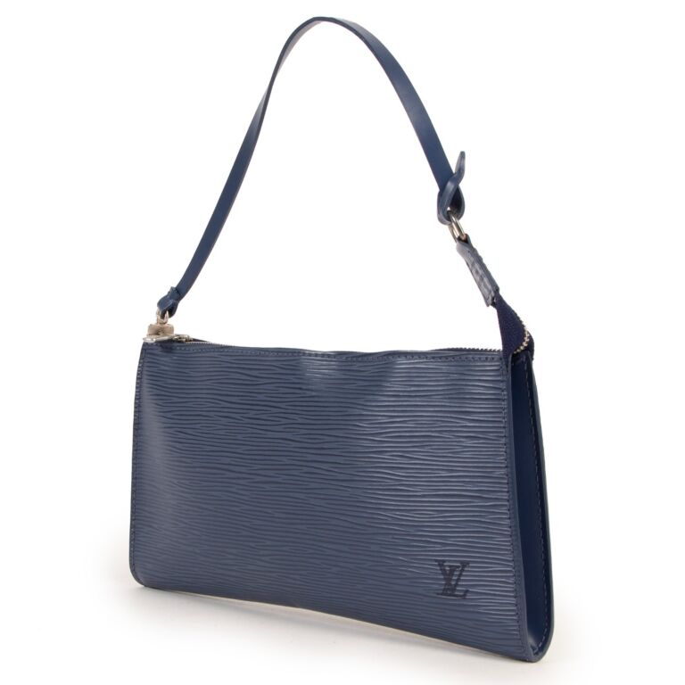 RECEIPT 2021 Used 1x Louis Vuitton Epi Blue Easy Pouch on Strap Bag Pochette