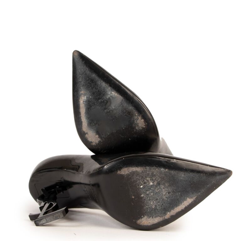 SAINT LAURENT ブラックハイヒール ホワイトストーン 美品 Saint Laurent - Hope Black Crystal-Embellished Satin-Crepe Mule