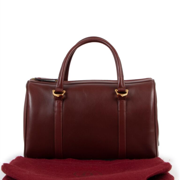 Must de Cartier Vintage Burgundy Leather Boston Bag Labellov Buy and Sell Authentic Luxury